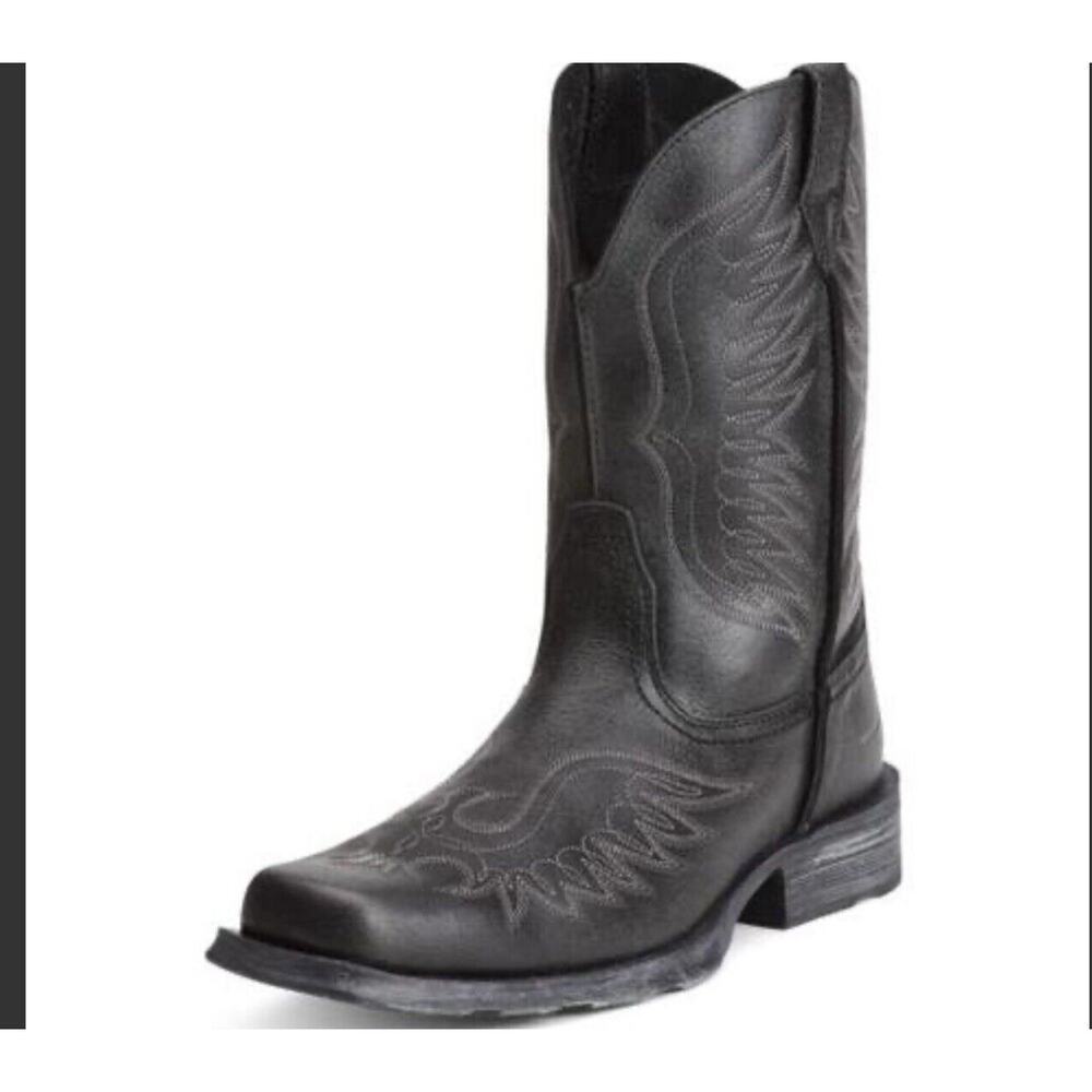 Ariat Mens Boots Sz 12 EE Rambler Phoenix Black Leather Cowboy Rodeo Work Stitch